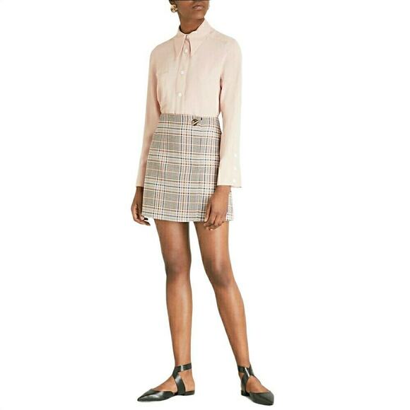 SANDRO Power plaid houndstooth check woven A-line high waist mini skirt 2 M NEW - Picture 10 of 10